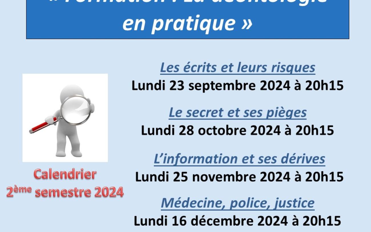 Calendrier 2024 « Formation : La déontologie en pratique »